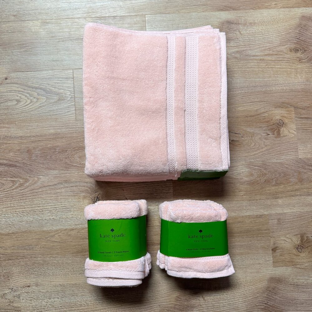 8 Pc Kate Spade Ballet Pink Bath Towel Set Striped 2 Bath 2 Hand 4 Washcloths